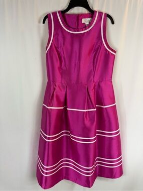 Ey Boutique women Bright Pink Sleeveless Fit-and-Flare Dress with White Trim